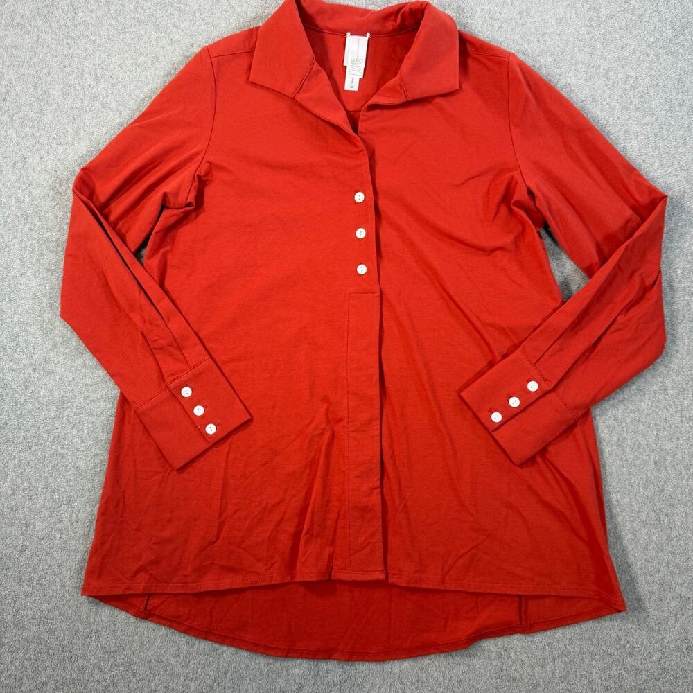 Wynne Layers Women's Small Orange Collared Long Sleeve Tunic Top Swing Buttons
